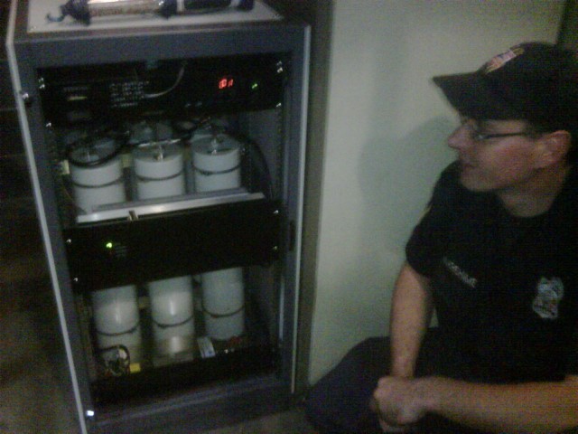 Sgt. Warehime working on radio equipment